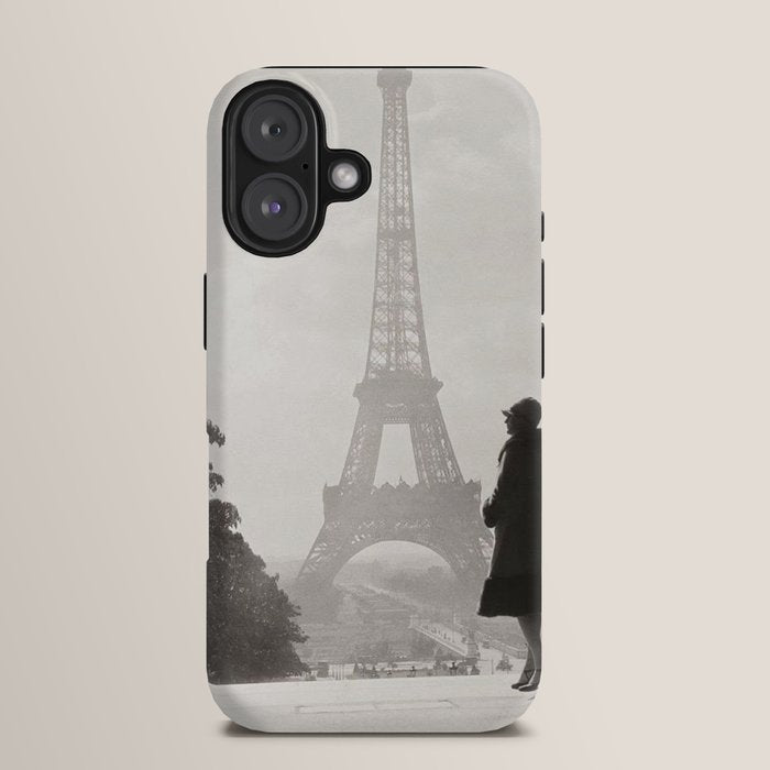 1920 Woman at the Gate, Eiffel Tower black and white photography / jazz age black & white photograph iPhone Case