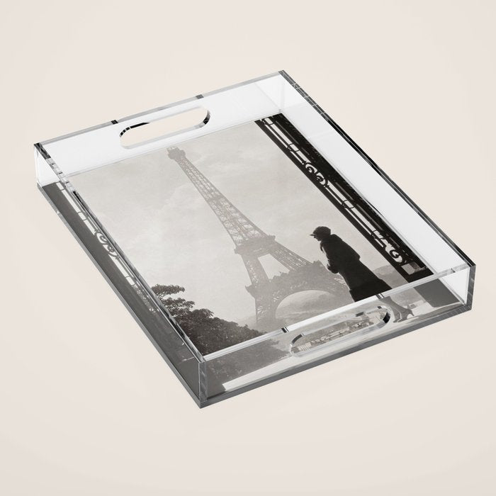 1920 Woman at the Gate, Eiffel Tower black and white photography / jazz age black & white photograph Acrylic Tray