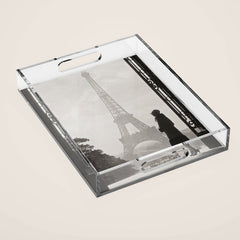 1920 Woman at the Gate, Eiffel Tower black and white photography / jazz age black & white photograph Acrylic Tray