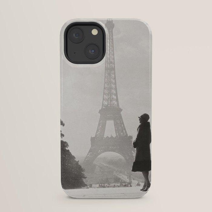 1920 Woman at the Gate, Eiffel Tower black and white photography / jazz age black & white photograph iPhone Case