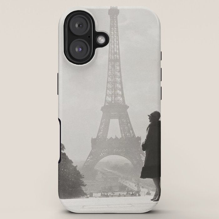 1920 Woman at the Gate, Eiffel Tower black and white photography / jazz age black & white photograph iPhone Case