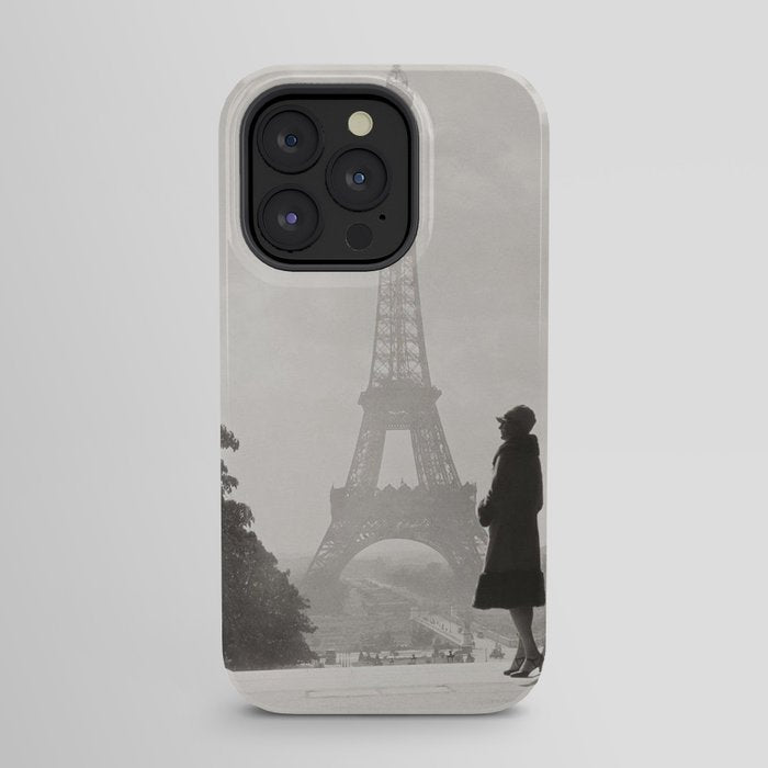 1920 Woman at the Gate, Eiffel Tower black and white photography / jazz age black & white photograph iPhone Case