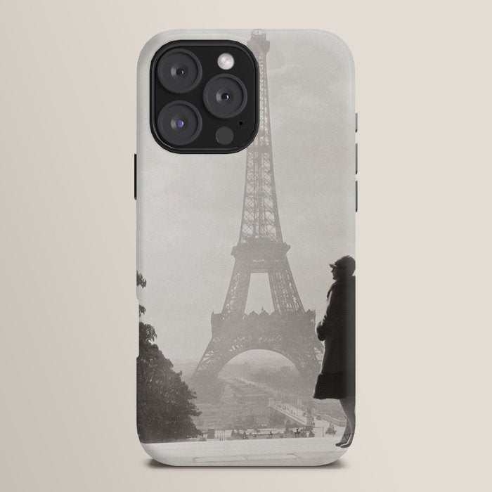 1920 Woman at the Gate, Eiffel Tower black and white photography / jazz age black & white photograph iPhone Case