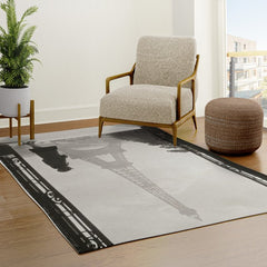 1920 Woman at the Gate, Eiffel Tower black and white photography / jazz age black & white photograph Rug