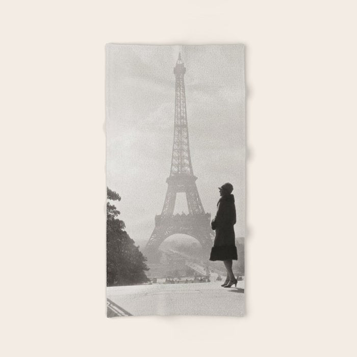 1920 Woman at the Gate, Eiffel Tower black and white photography / jazz age black & white photograph Bath Towel