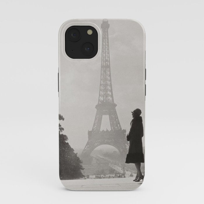 1920 Woman at the Gate, Eiffel Tower black and white photography / jazz age black & white photograph iPhone Case