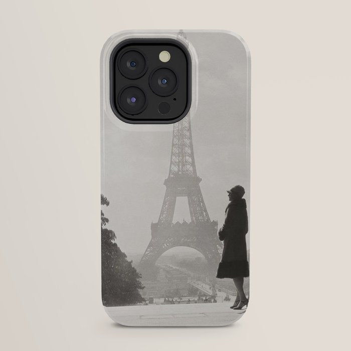 1920 Woman at the Gate, Eiffel Tower black and white photography / jazz age black & white photograph iPhone Case