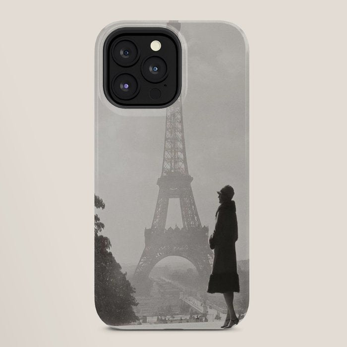 1920 Woman at the Gate, Eiffel Tower black and white photography / jazz age black & white photograph iPhone Case