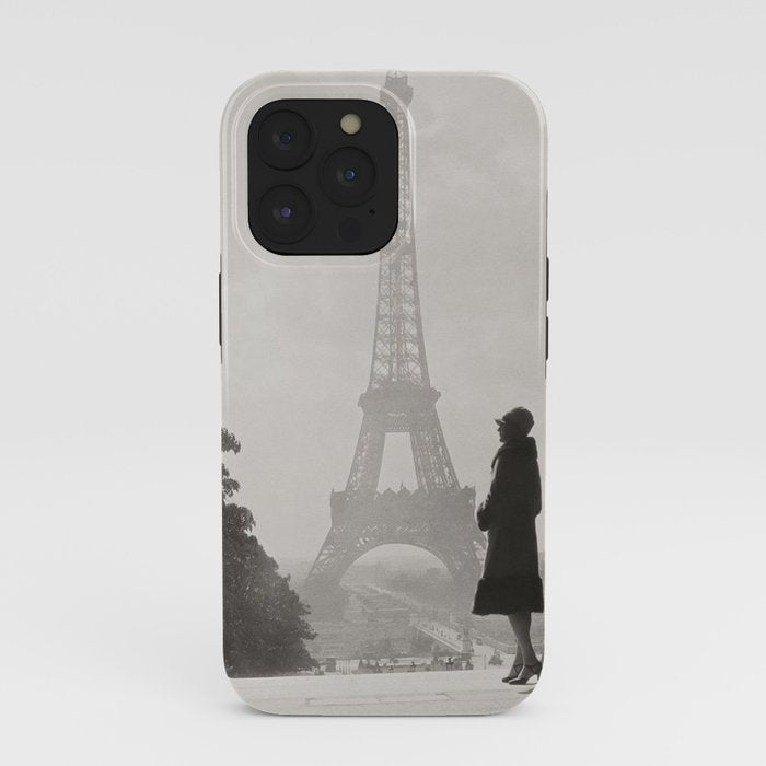 1920 Woman at the Gate, Eiffel Tower black and white photography / jazz age black & white photograph iPhone Case