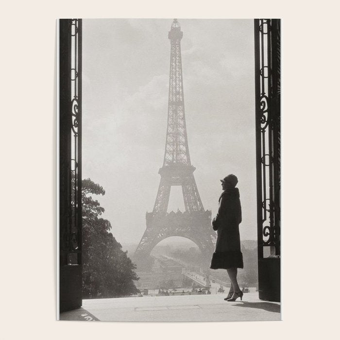 1920 Woman at the Gate, Eiffel Tower black and white photography / jazz age black & white photograph Poster
