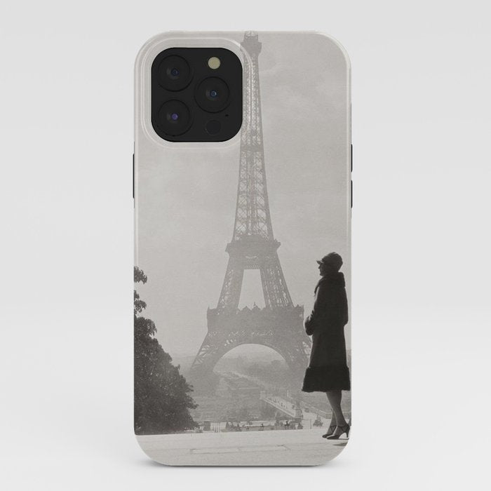 1920 Woman at the Gate, Eiffel Tower black and white photography / jazz age black & white photograph iPhone Case