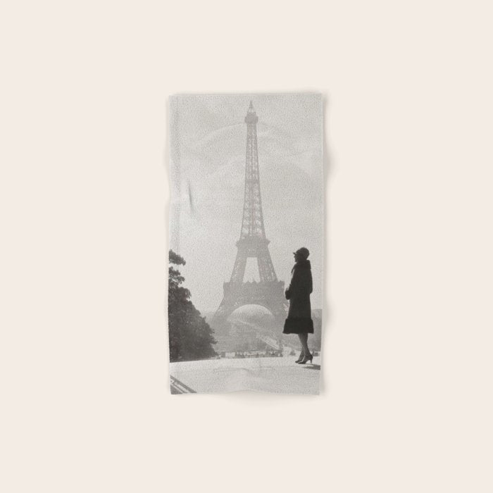 1920 Woman at the Gate, Eiffel Tower black and white photography / jazz age black & white photograph Bath Towel