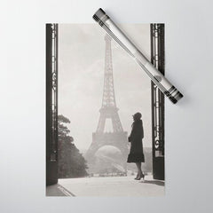 1920 Woman at the Gate, Eiffel Tower black and white photography / jazz age black & white photograph Wrapping Paper