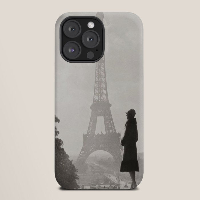 1920 Woman at the Gate, Eiffel Tower black and white photography / jazz age black & white photograph iPhone Case