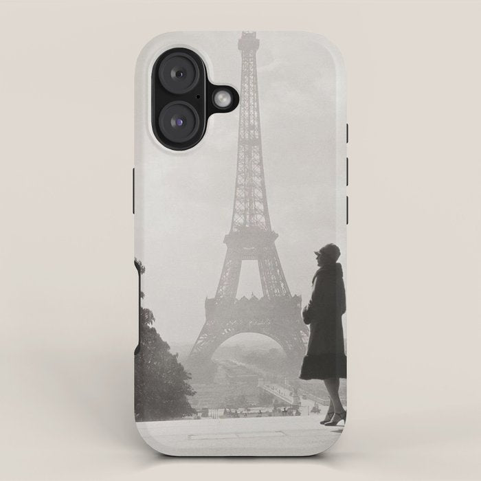 1920 Woman at the Gate, Eiffel Tower black and white photography / jazz age black & white photograph iPhone Case