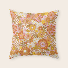 70s Floral Pattern Throw Pillow