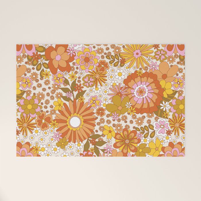 70s Floral Pattern Welcome Mat