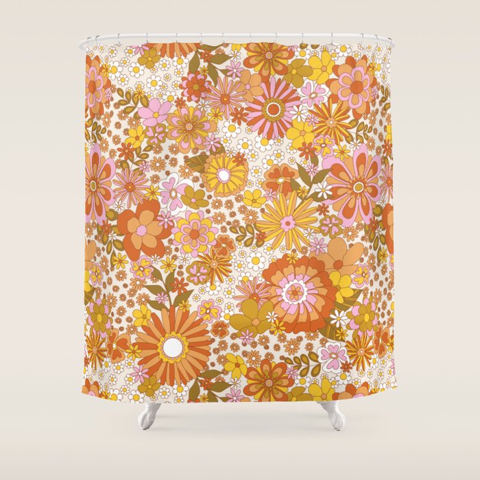 70s Floral Pattern Shower Curtain