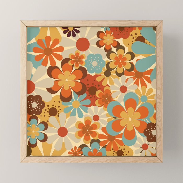 70's Retro Floral Patterned Prints Mini Art Print