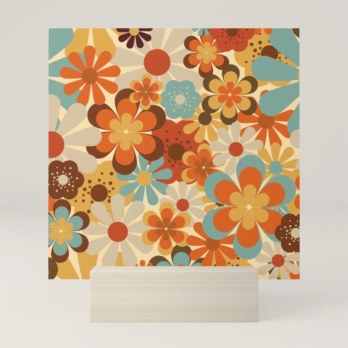 70's Retro Floral Patterned Prints Mini Art Print