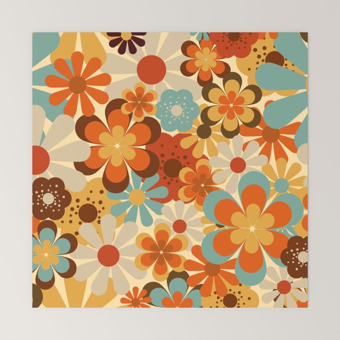 70's Retro Floral Patterned Prints Mini Art Print