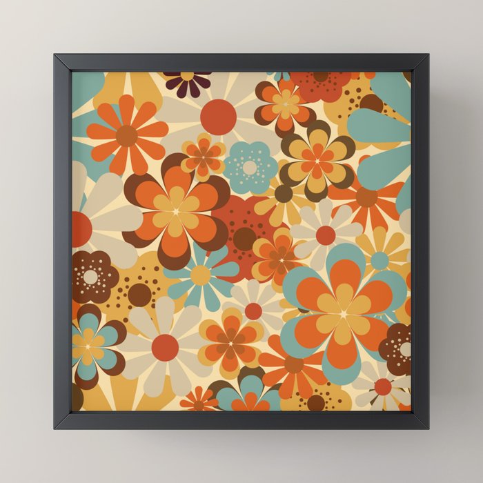 70's Retro Floral Patterned Prints Mini Art Print