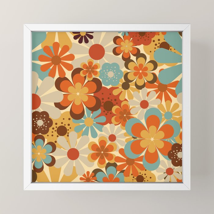 70's Retro Floral Patterned Prints Mini Art Print