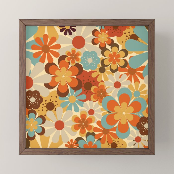 70's Retro Floral Patterned Prints Mini Art Print
