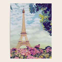 A Floral View of the Eiffel Tower Poster