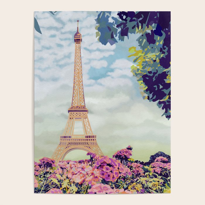 A Floral View of the Eiffel Tower Poster