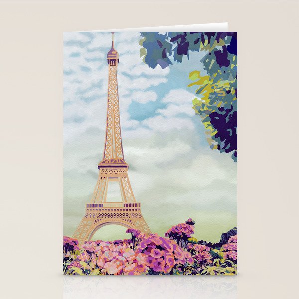 A Floral View of the Eiffel Tower Stationery Card