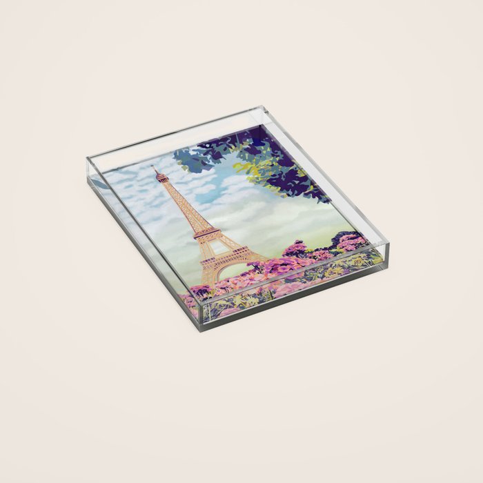 A Floral View of the Eiffel Tower Acrylic Tray