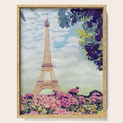 A Floral View of the Eiffel Tower Serving Tray