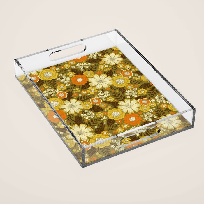 1970s Retro/Vintage Floral Pattern Acrylic Tray