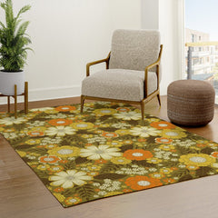 1970s Retro/Vintage Floral Pattern Rug