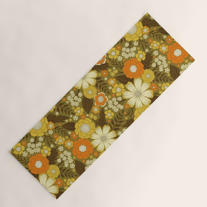 1970s Retro/Vintage Floral Pattern Yoga Mat