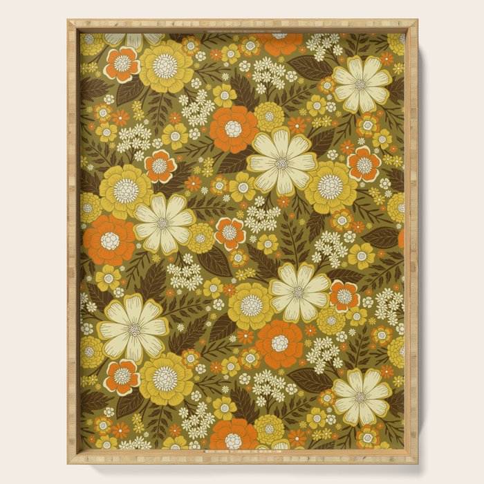 1970s Retro/Vintage Floral Pattern Serving Tray