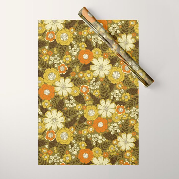 1970s Retro/Vintage Floral Pattern Wrapping Paper