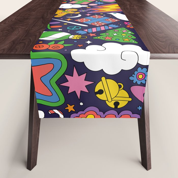 60s 70s psychedelic Modern Christmas Confetti Pattern Table Runner