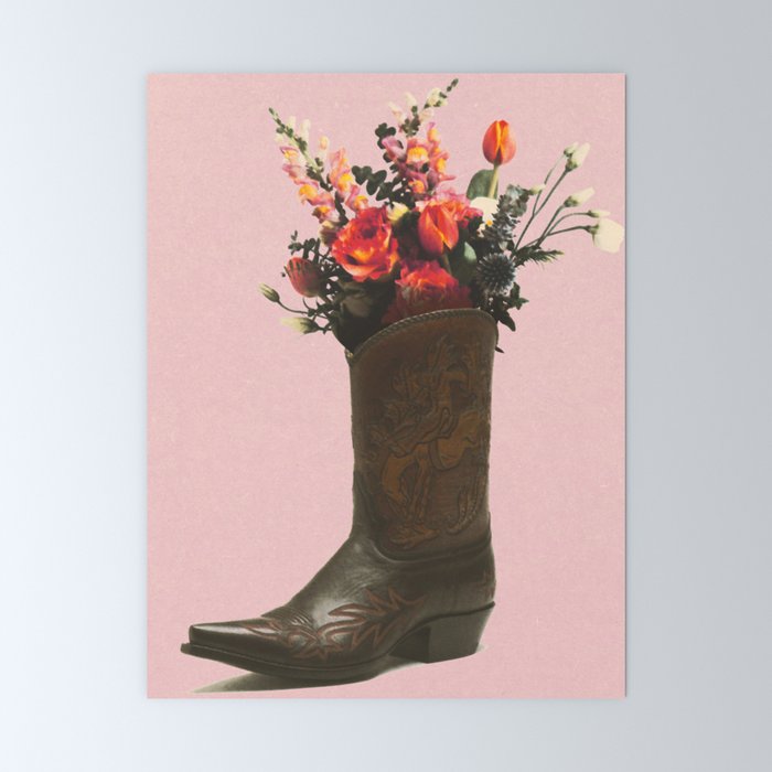A Cowboy Boot With Spring Bouquet Mini Art Print