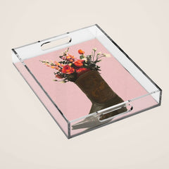 A Cowboy Boot With Spring Bouquet Acrylic Tray