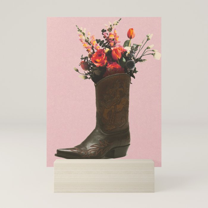 A Cowboy Boot With Spring Bouquet Mini Art Print