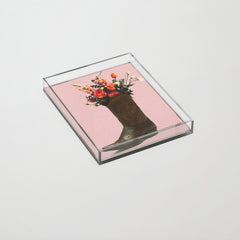 A Cowboy Boot With Spring Bouquet Acrylic Tray