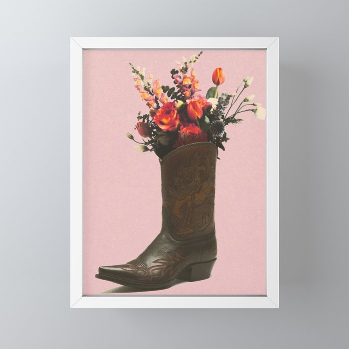 A Cowboy Boot With Spring Bouquet Mini Art Print