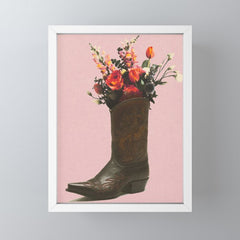 A Cowboy Boot With Spring Bouquet Mini Art Print