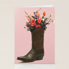 A Cowboy Boot With Spring Bouquet Stationery Card