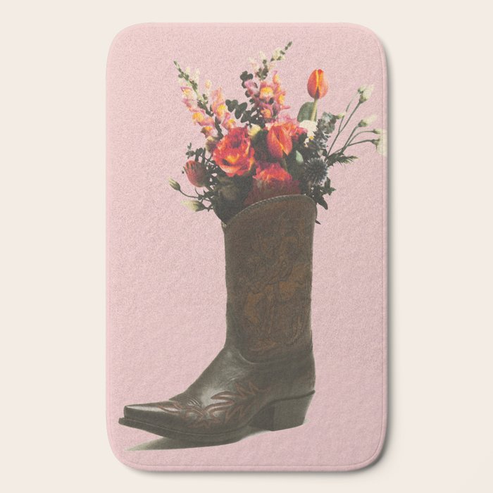 A Cowboy Boot With Spring Bouquet Bath Mat