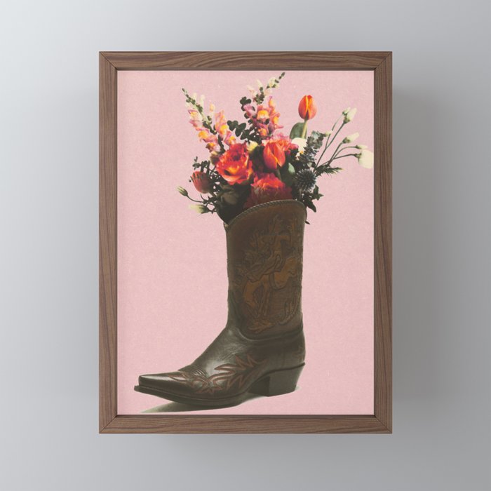 A Cowboy Boot With Spring Bouquet Mini Art Print