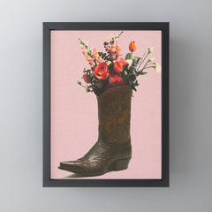 A Cowboy Boot With Spring Bouquet Mini Art Print