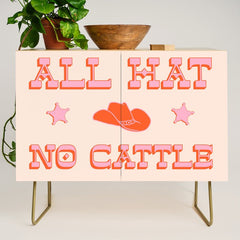 "All hat no cattle" in pink and orange retro western letters Credenza